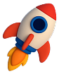red, orange and blue rocket